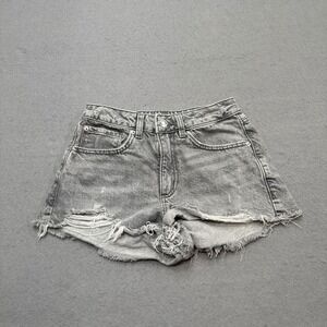 Garage Booty Shorts Women's 0/24‎ Light Gray Denim Festival Cut Off Distressed